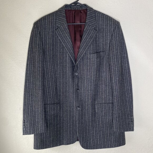 S. Cohen Prestige Cashmere Wool Blend Varsity Blazer Jacket 44 Tall Gray Pinstri - Picture 1 of 16
